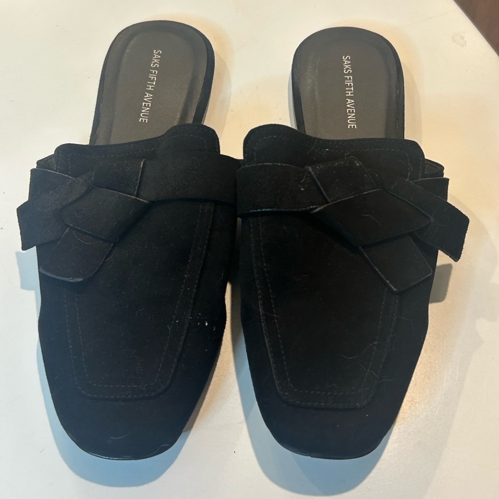 Saks Fifth Avenue Black Suede Slip-On Shoes